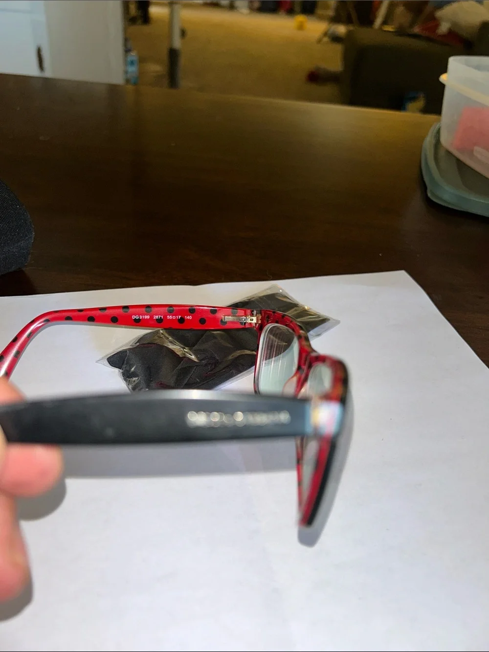 RX Dolce & Gabbana Black Frame Glasses with Red Polka-Dot Temples
